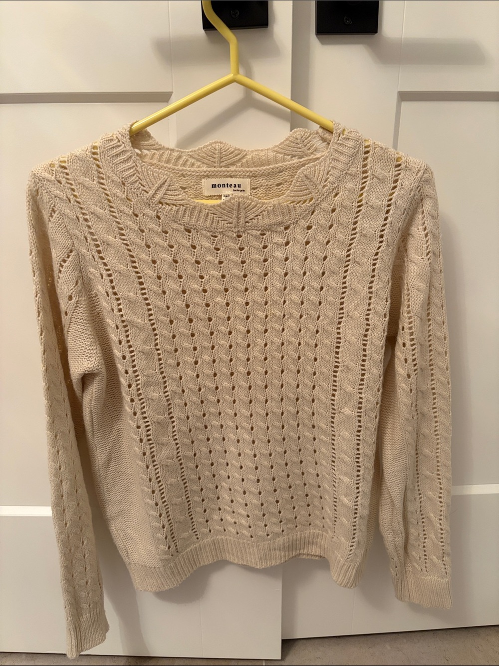 Monteau Beige Open-Knit Crewneck Sweater